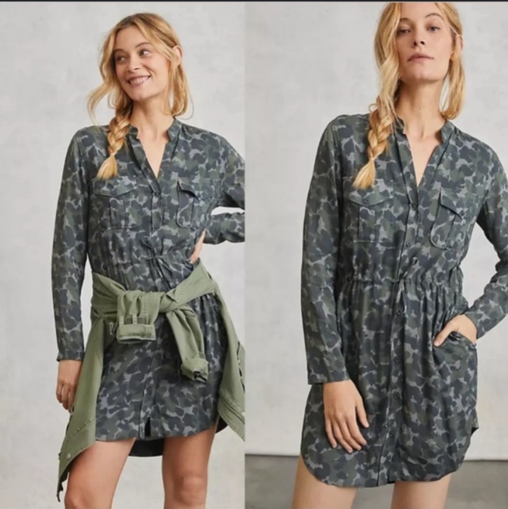 Anthropologie Cloth & Stone Nina Camo sage green shirtdress XS